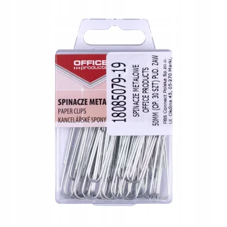 SPINACZE METALOWE OFFICE PRODUCTS 50MM SREBRNE W PUDEŁKU A30