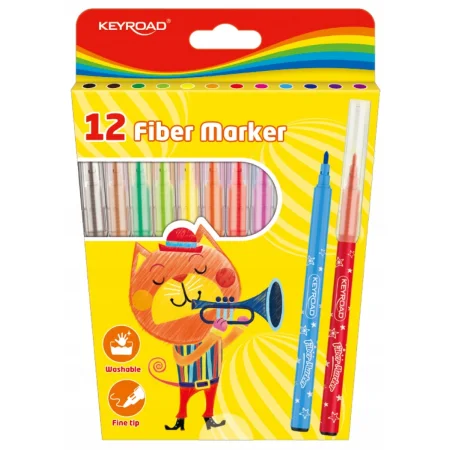 FLAMASTRY KEYROAD FIBER MARKER 12SZT NA ZAWIESZCE MIX