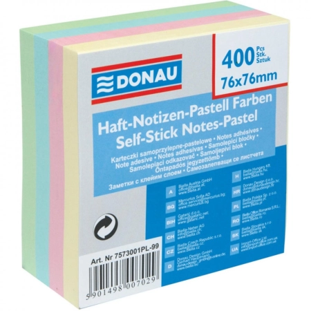 KOSTKA SAMOPRZYLEPNA DONAU 76X76MM 1X400K PASTELOWA