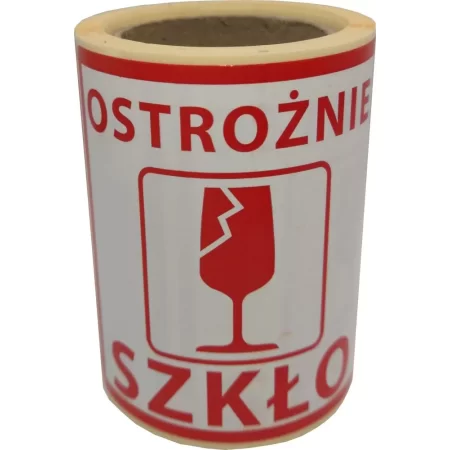 ETYKIETY 74x74mm OSTROŻNIE SZKŁO 100szt