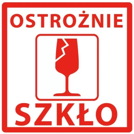 ETYKIETY 74x74mm OSTROŻNIE SZKŁO 100szt
