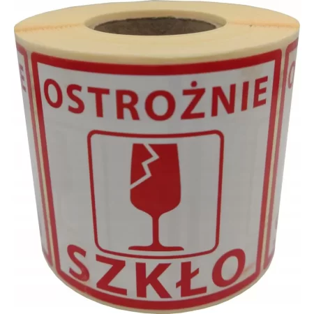 ETYKIETY 74x74mm OSTROŻNIE SZKŁO 500szt