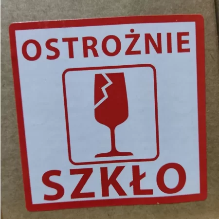 ETYKIETY 74x74mm OSTROŻNIE SZKŁO 500szt