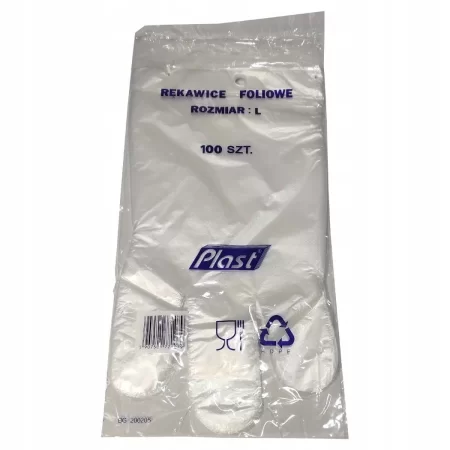RĘKAWICE JEDNORAZOWE FOLIOWE HDPE 100SZT ROZMIAR L