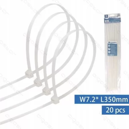 OPASKI ZACISKOWE KABLOWE 350mm x 7.2mm BIAŁE 20szt