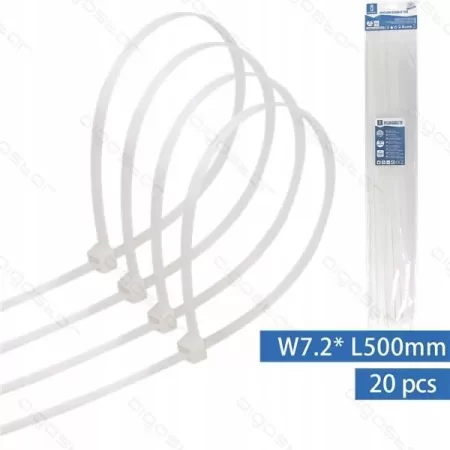 OPASKI ZACISKOWE 500mm x 7.2mm BIAŁE 20szt