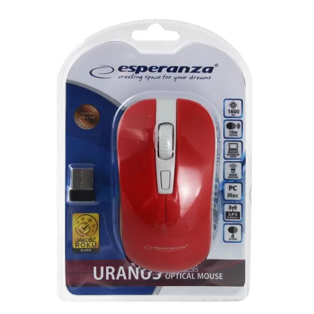 ESPERANZA MYSZ BEZPRZEWODOWA 2.4GHZ 4D OPTYCZNA USB URANUS CZERWONO/BIAŁA