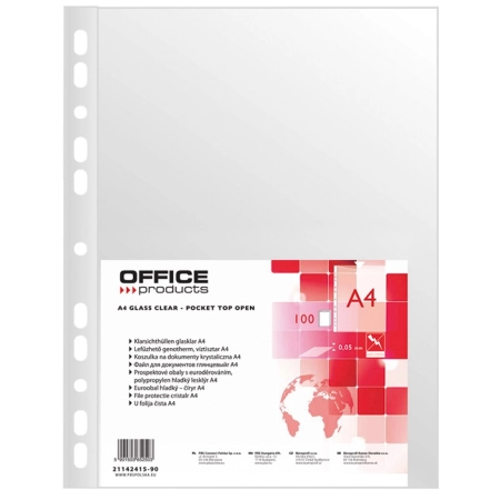 KOSZULKA NA DOKUMENTY A4 KRYSTALICZNA 50MIC OFFICE PRODUCTS A100